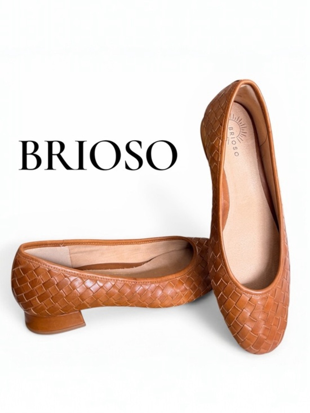 BRIOSO Navy Woven Ballet Flats — Leather
